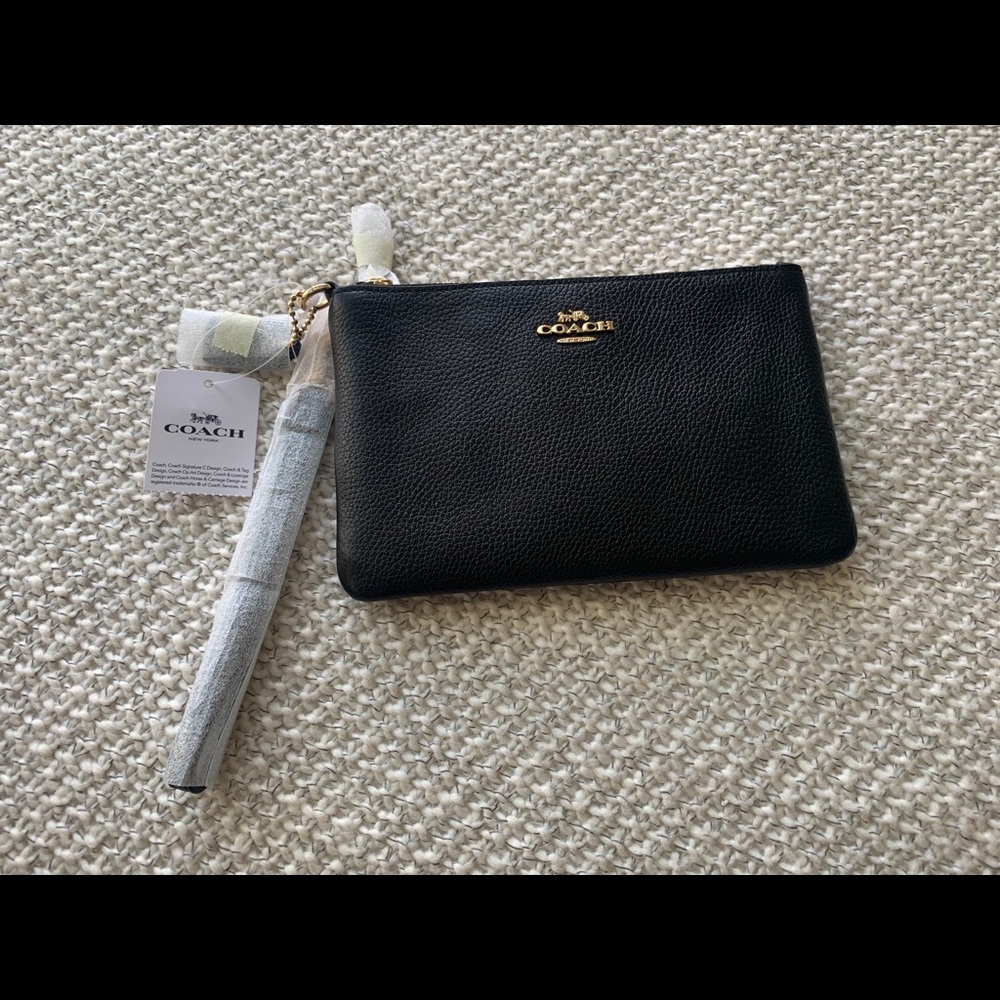 Coach black pebble small wristlet